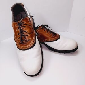 FOOTJOY CONTOUR SERIES White Brown Spiked GOLF SHOES MEN'S SIZE 11.5 M